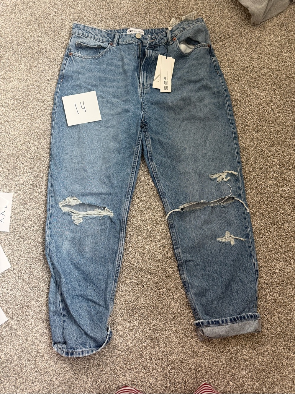 Zara Distressed Boyfriend Jeans - Medium Blue